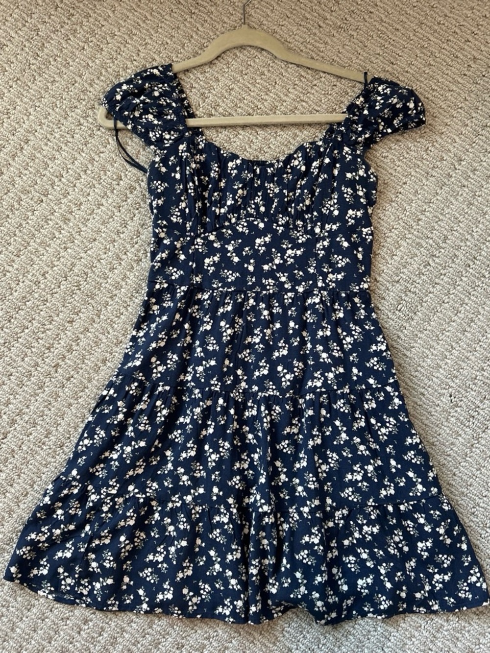 Hollister Navy Blue Mini Dress with White Floral Print